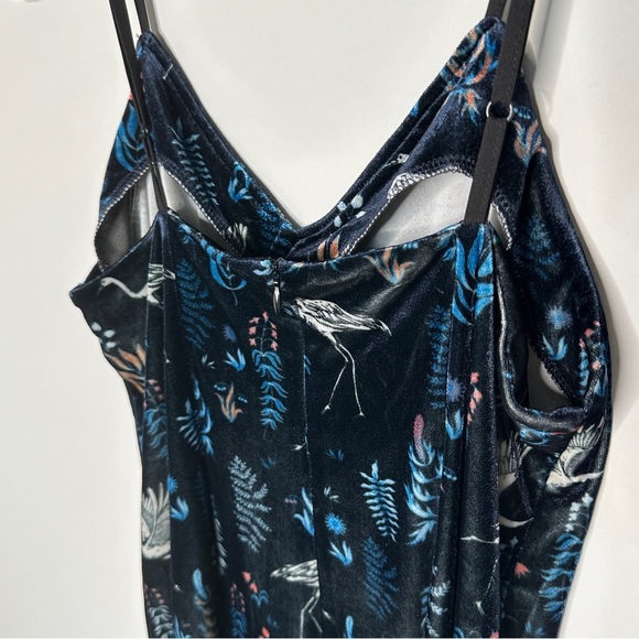 FRESHA London Crushed Velvet Maxi Slip Dress Cranes Small Whimsigoth Y2K Print - Picture 10 of 12